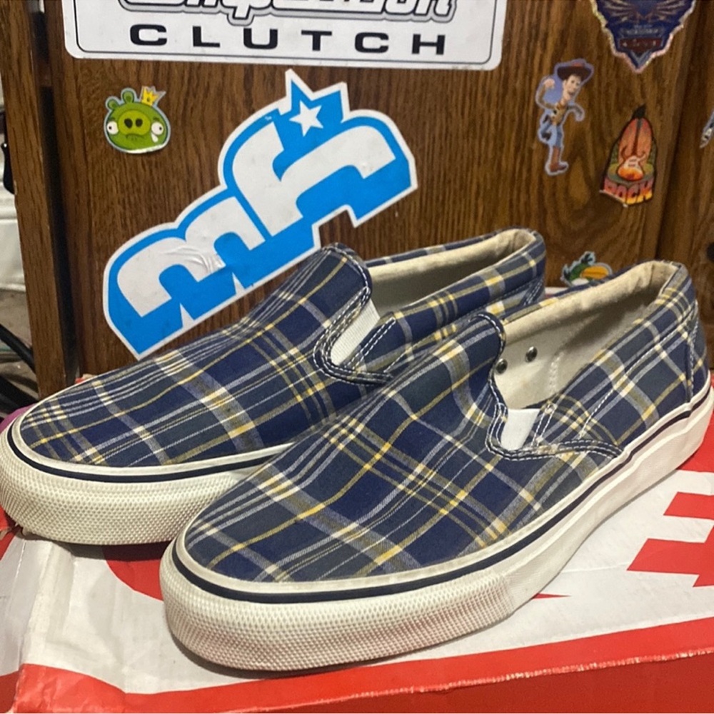 Sperry Blue and Yellow Plaid Slip-On Loafers